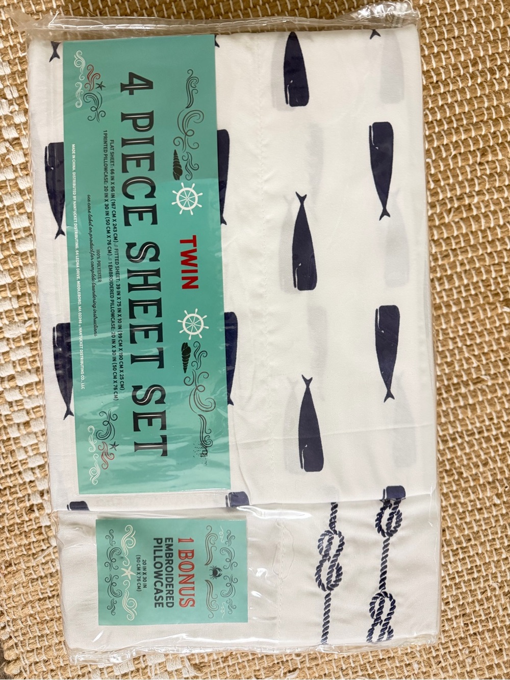 Twin 4-Piece Sheet Set with Navy Whale Print